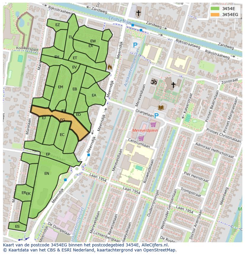 Afbeelding van het postcodegebied 3454 EG op de kaart.