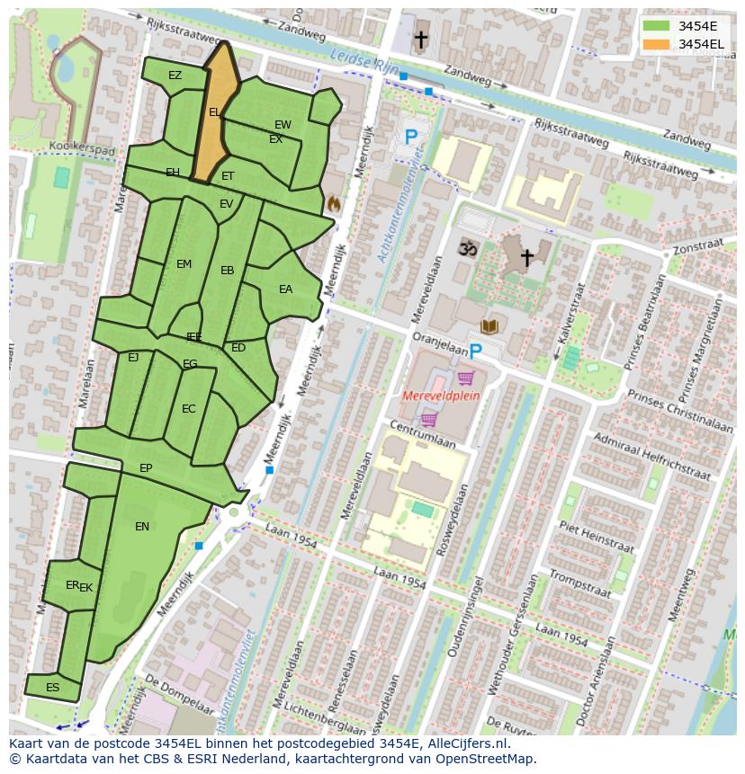 Afbeelding van het postcodegebied 3454 EL op de kaart.