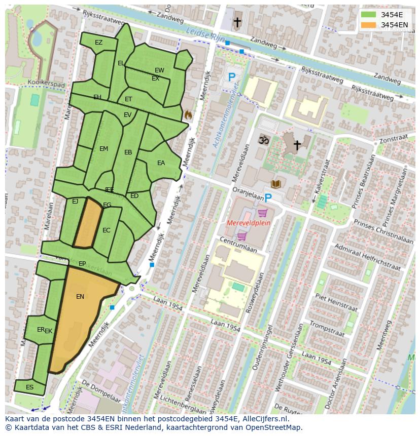 Afbeelding van het postcodegebied 3454 EN op de kaart.