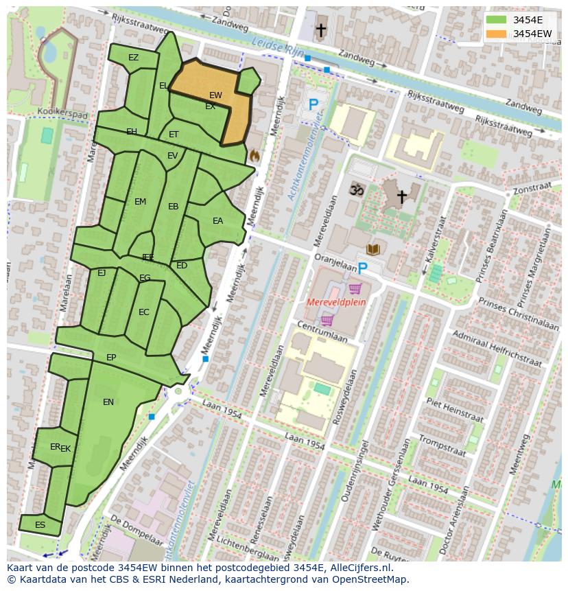 Afbeelding van het postcodegebied 3454 EW op de kaart.