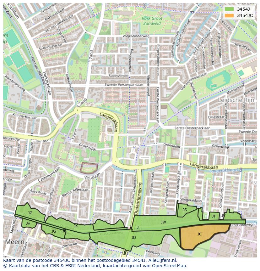 Afbeelding van het postcodegebied 3454 JC op de kaart.