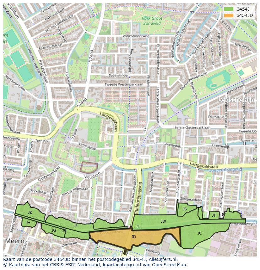 Afbeelding van het postcodegebied 3454 JD op de kaart.