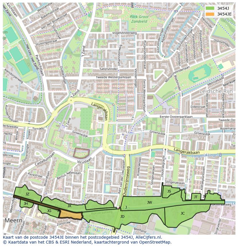Afbeelding van het postcodegebied 3454 JE op de kaart.