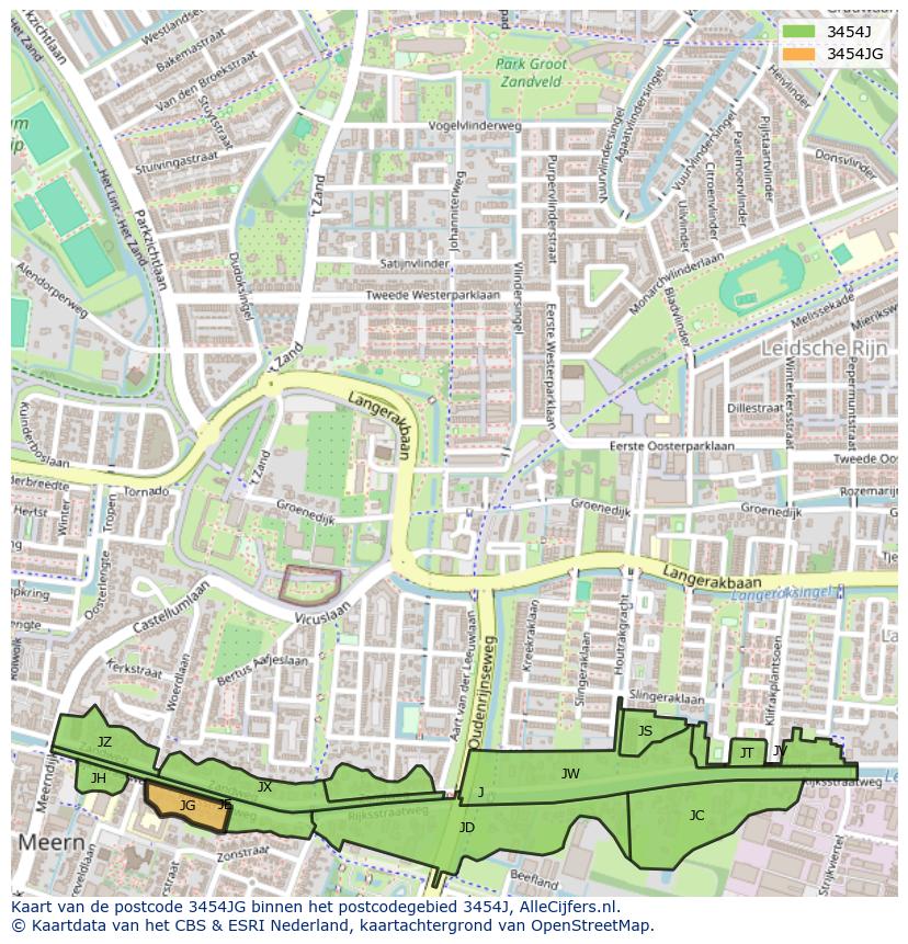 Afbeelding van het postcodegebied 3454 JG op de kaart.