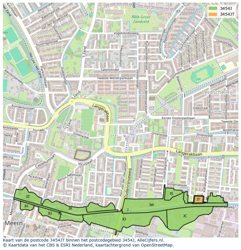 Afbeelding van het postcodegebied 3454 JT op de kaart.