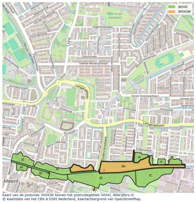 Afbeelding van het postcodegebied 3454 JW op de kaart.
