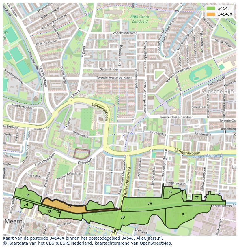 Afbeelding van het postcodegebied 3454 JX op de kaart.