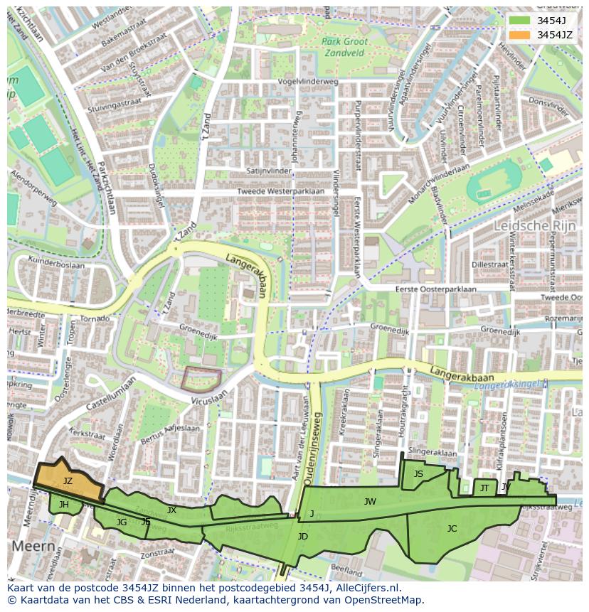 Afbeelding van het postcodegebied 3454 JZ op de kaart.