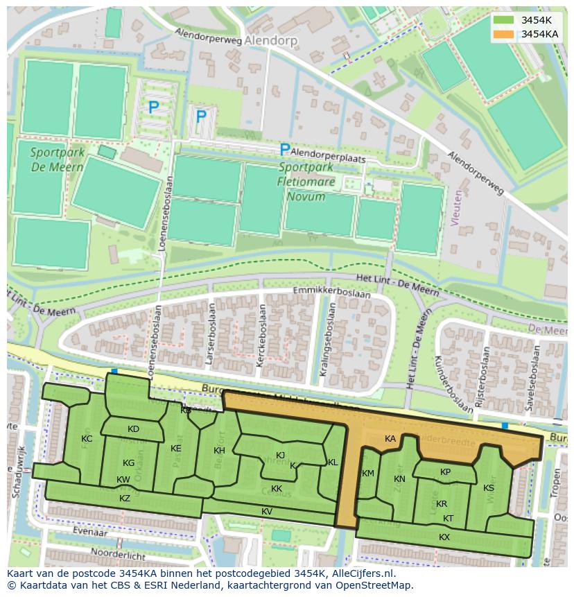 Afbeelding van het postcodegebied 3454 KA op de kaart.