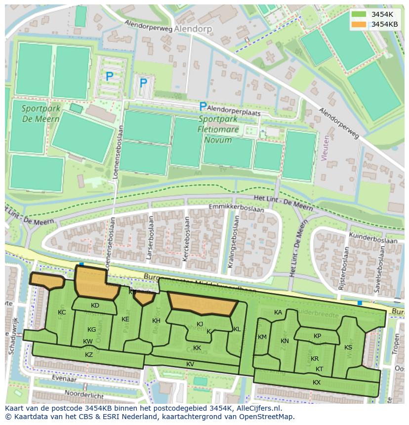 Afbeelding van het postcodegebied 3454 KB op de kaart.