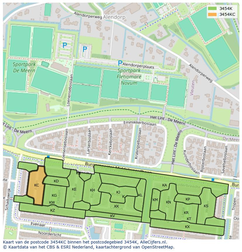 Afbeelding van het postcodegebied 3454 KC op de kaart.