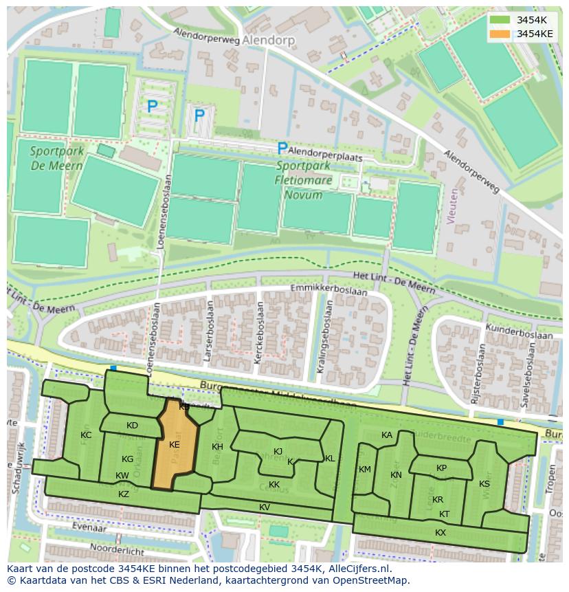 Afbeelding van het postcodegebied 3454 KE op de kaart.