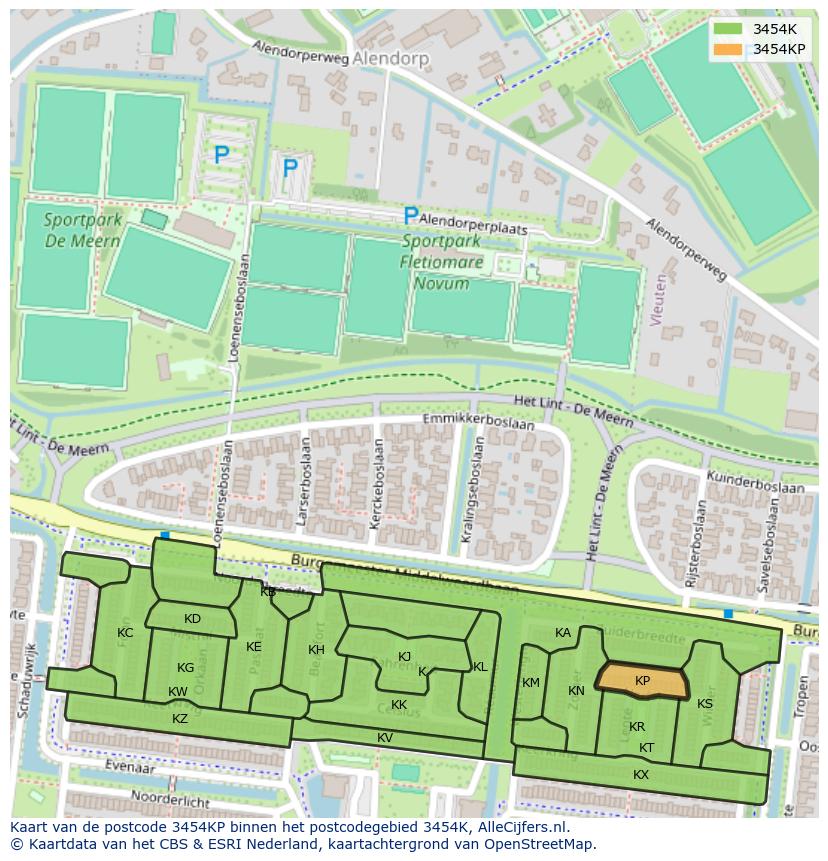 Afbeelding van het postcodegebied 3454 KP op de kaart.