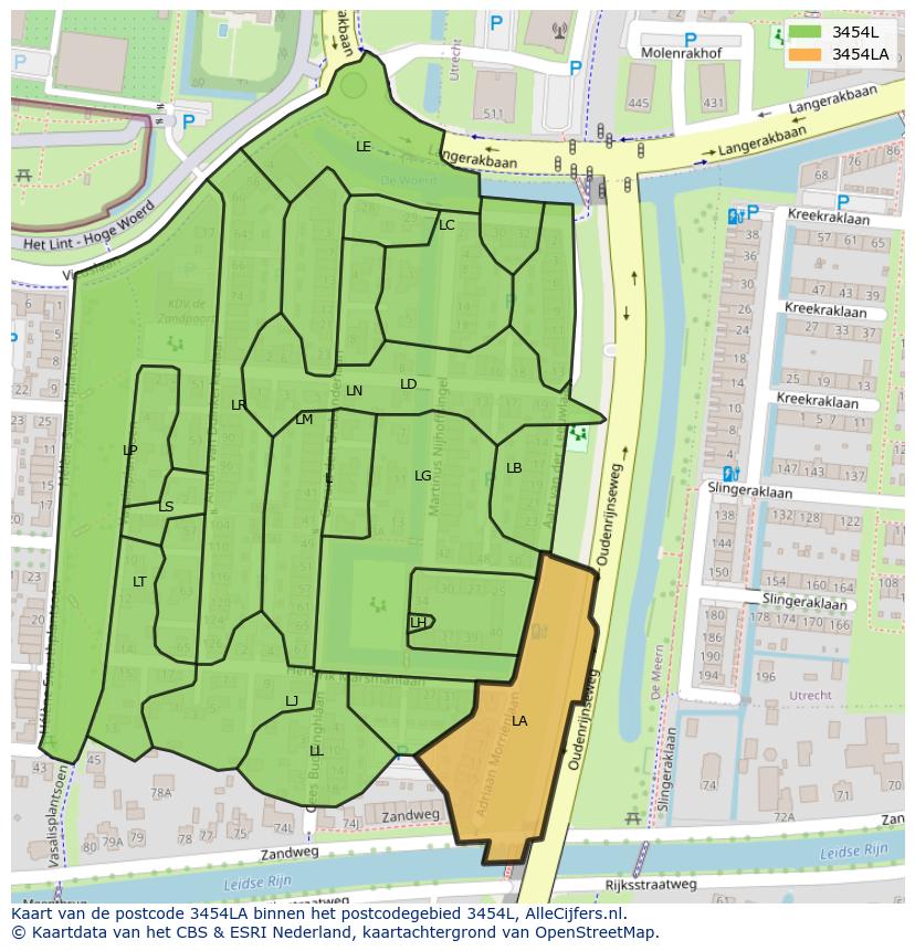 Afbeelding van het postcodegebied 3454 LA op de kaart.
