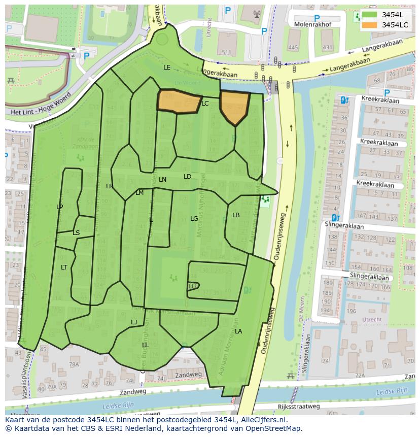 Afbeelding van het postcodegebied 3454 LC op de kaart.