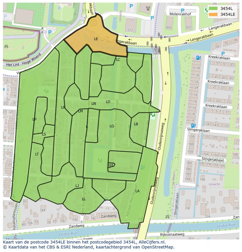 Afbeelding van het postcodegebied 3454 LE op de kaart.