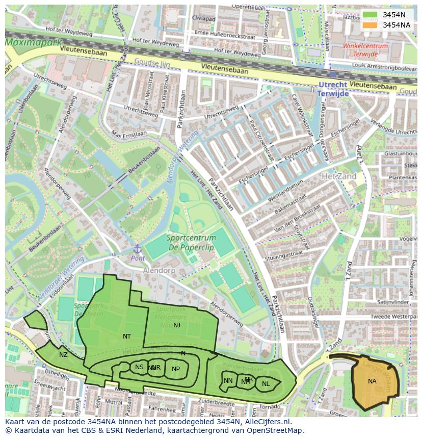 Afbeelding van het postcodegebied 3454 NA op de kaart.
