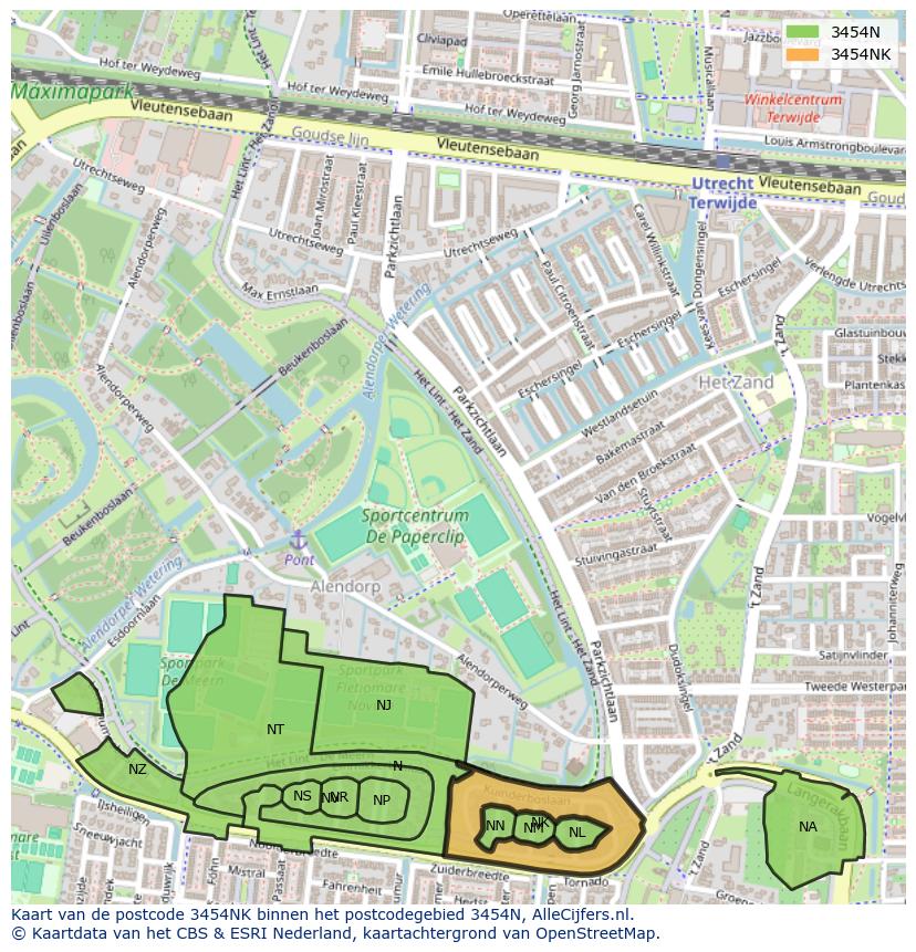 Afbeelding van het postcodegebied 3454 NK op de kaart.