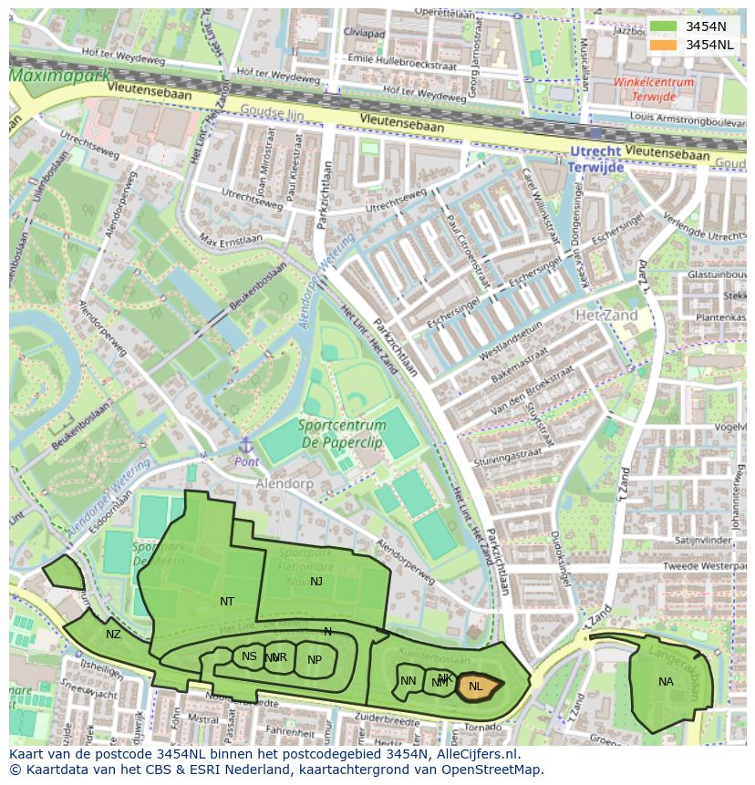 Afbeelding van het postcodegebied 3454 NL op de kaart.