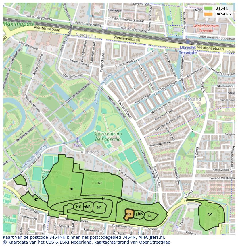 Afbeelding van het postcodegebied 3454 NN op de kaart.