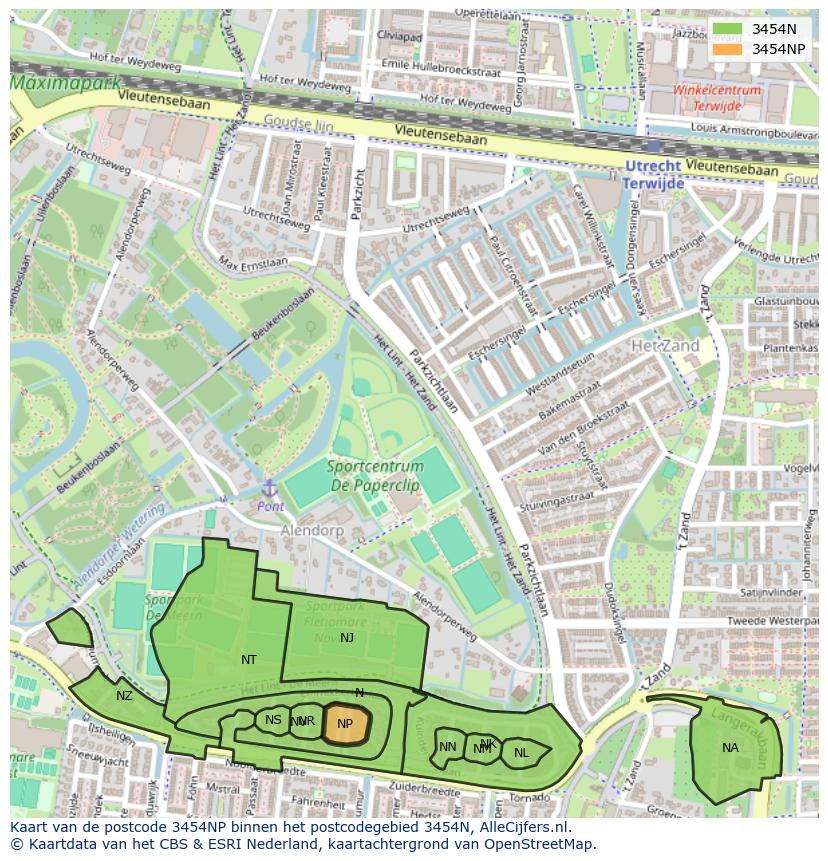 Afbeelding van het postcodegebied 3454 NP op de kaart.