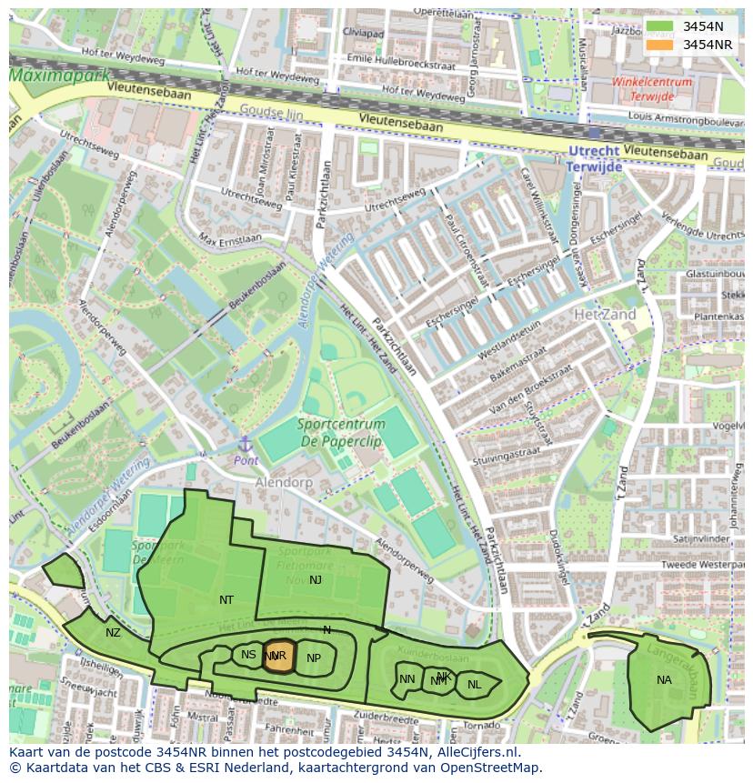 Afbeelding van het postcodegebied 3454 NR op de kaart.