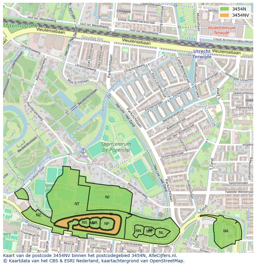 Afbeelding van het postcodegebied 3454 NV op de kaart.