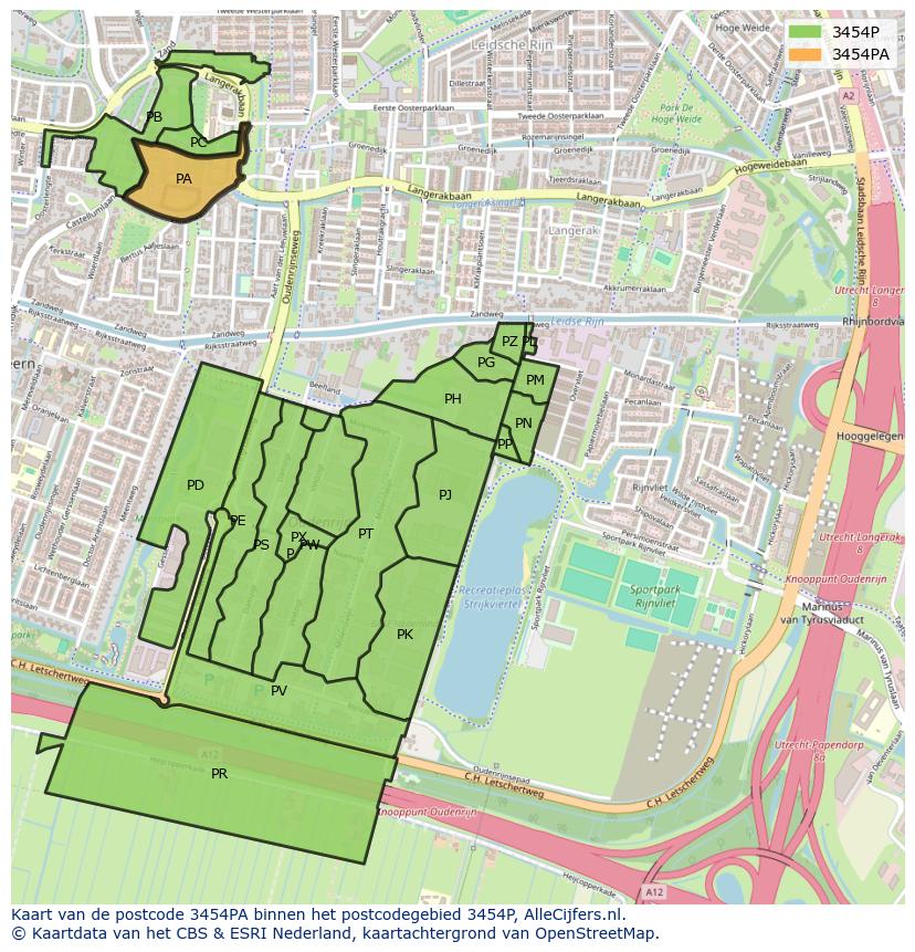 Afbeelding van het postcodegebied 3454 PA op de kaart.
