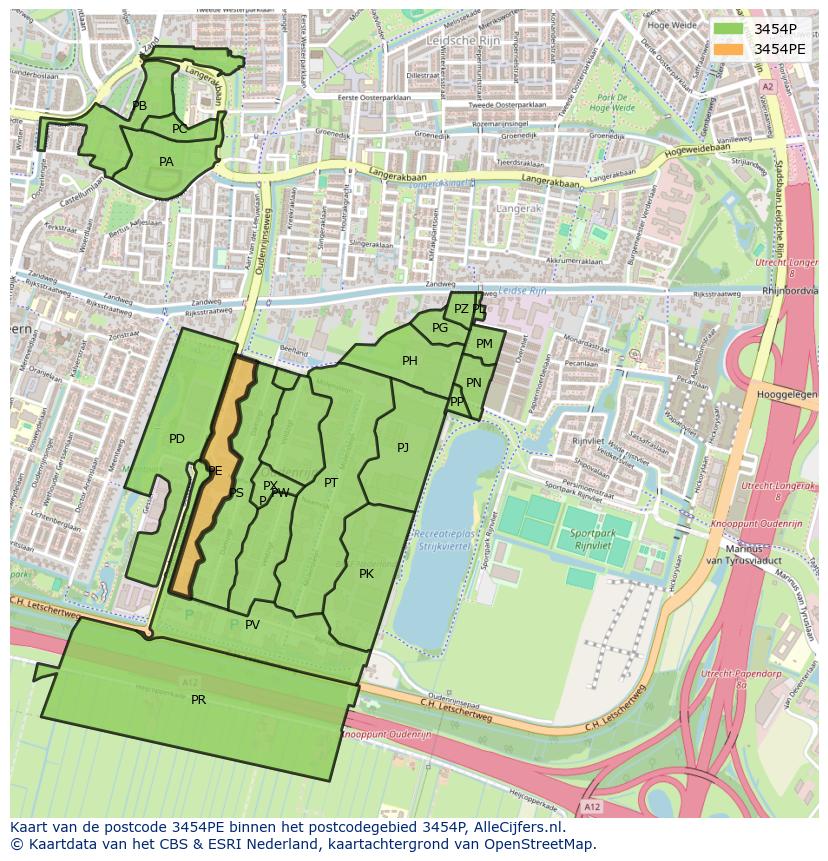 Afbeelding van het postcodegebied 3454 PE op de kaart.
