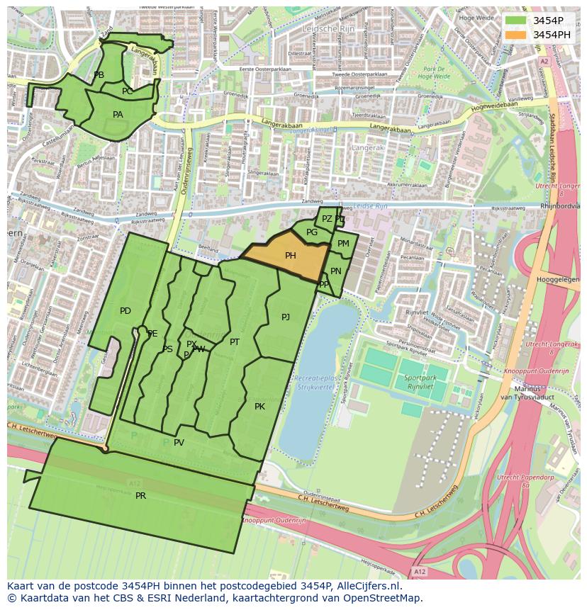 Afbeelding van het postcodegebied 3454 PH op de kaart.