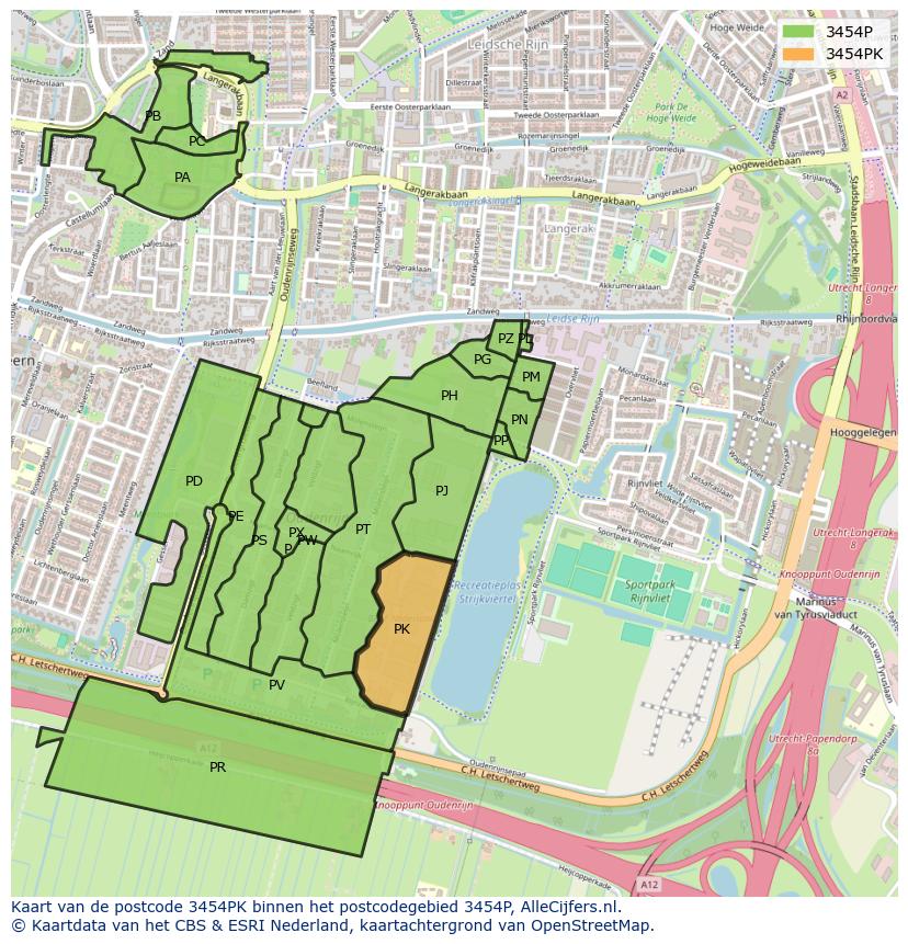 Afbeelding van het postcodegebied 3454 PK op de kaart.