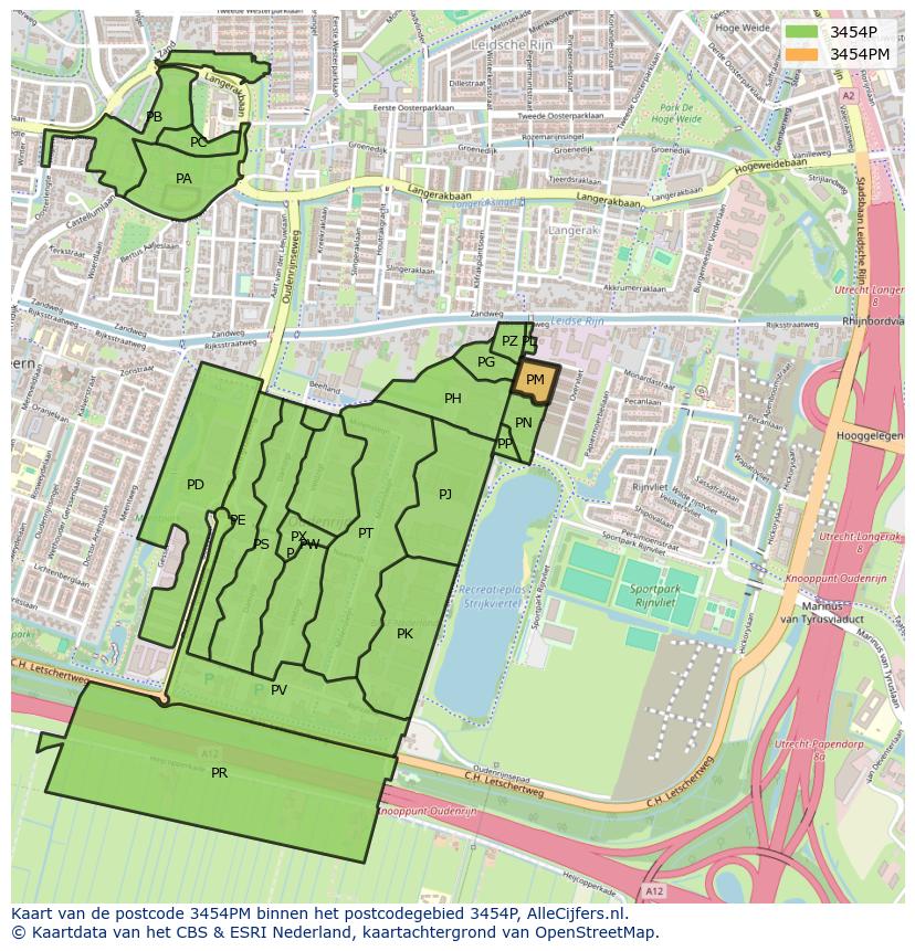 Afbeelding van het postcodegebied 3454 PM op de kaart.