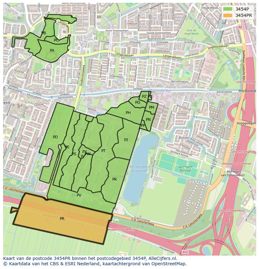 Afbeelding van het postcodegebied 3454 PR op de kaart.