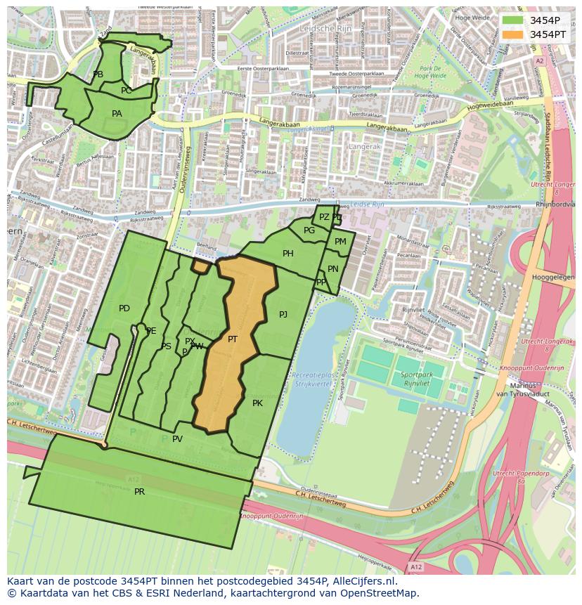 Afbeelding van het postcodegebied 3454 PT op de kaart.