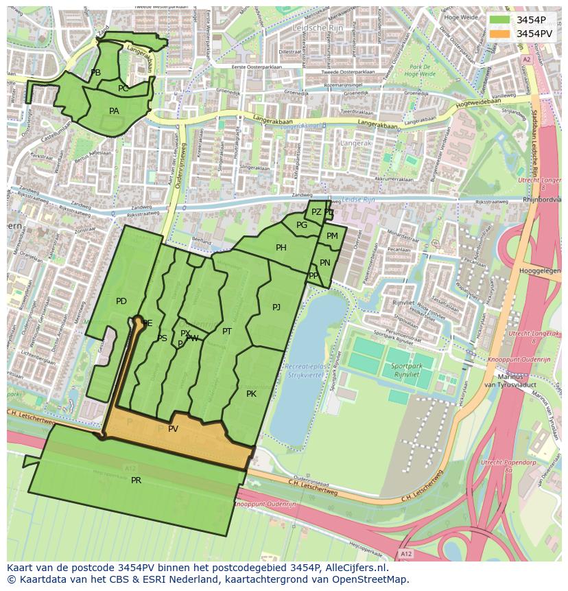Afbeelding van het postcodegebied 3454 PV op de kaart.