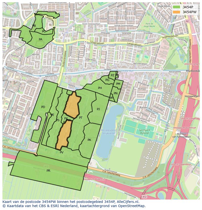 Afbeelding van het postcodegebied 3454 PW op de kaart.