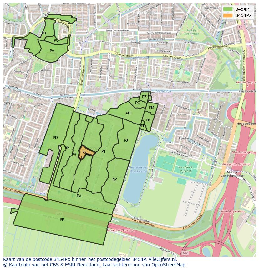 Afbeelding van het postcodegebied 3454 PX op de kaart.