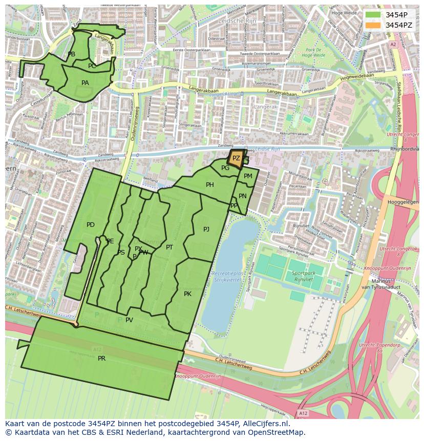 Afbeelding van het postcodegebied 3454 PZ op de kaart.
