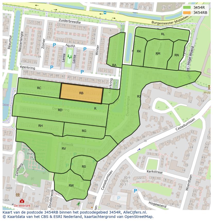 Afbeelding van het postcodegebied 3454 RB op de kaart.