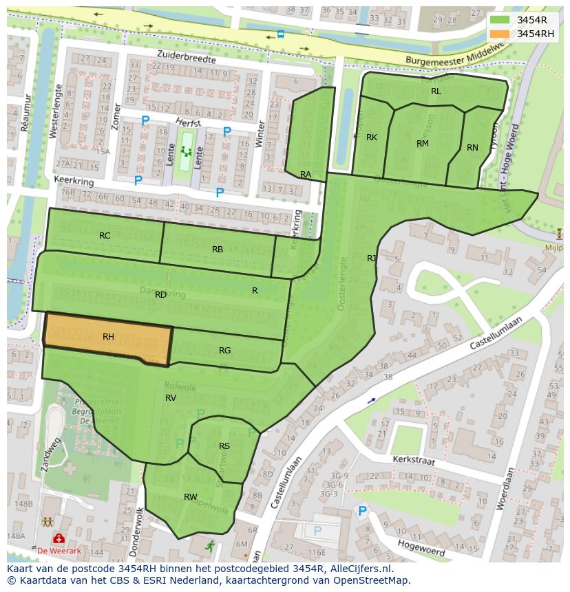 Afbeelding van het postcodegebied 3454 RH op de kaart.