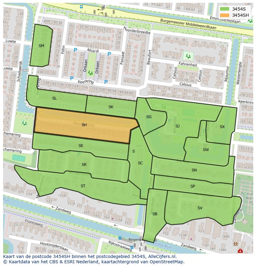 Afbeelding van het postcodegebied 3454 SH op de kaart.