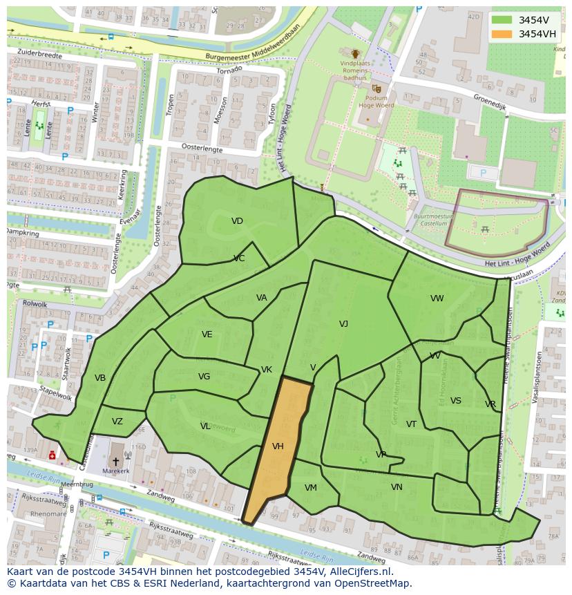 Afbeelding van het postcodegebied 3454 VH op de kaart.