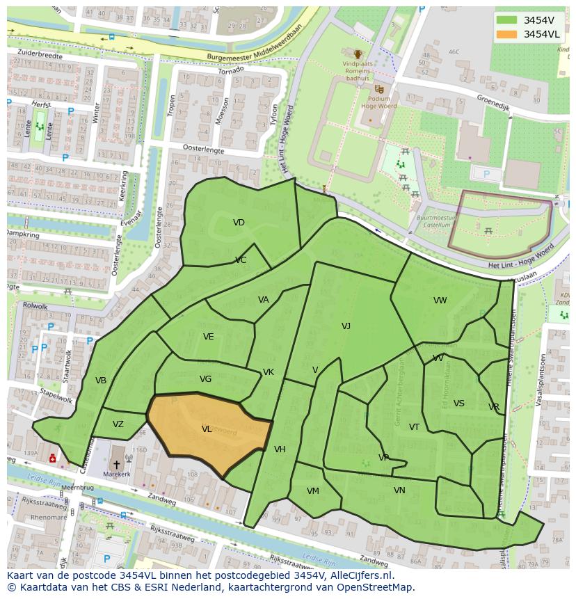 Afbeelding van het postcodegebied 3454 VL op de kaart.