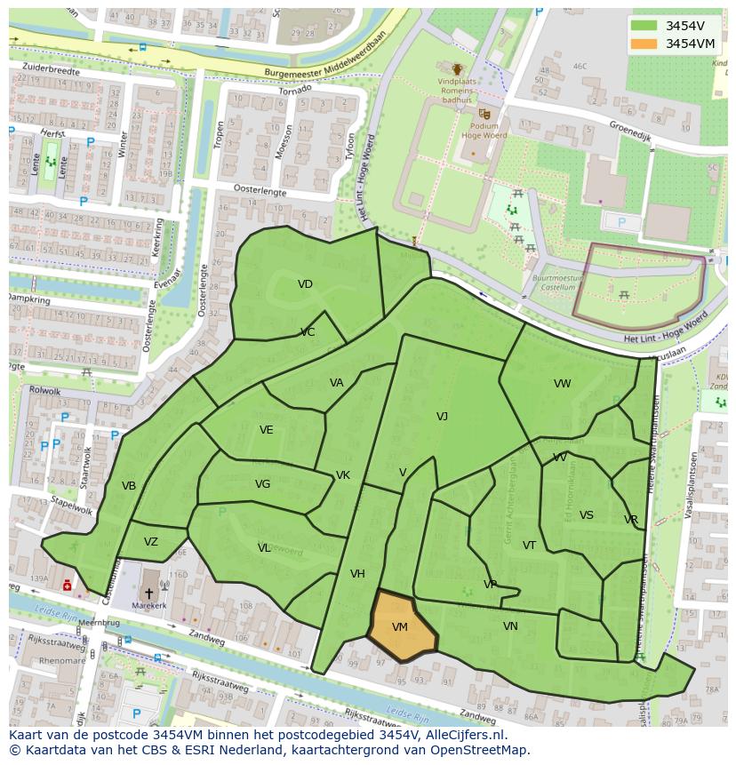 Afbeelding van het postcodegebied 3454 VM op de kaart.