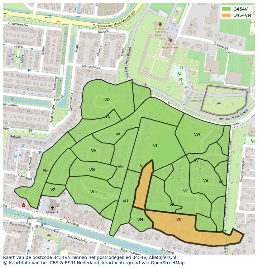 Afbeelding van het postcodegebied 3454 VN op de kaart.