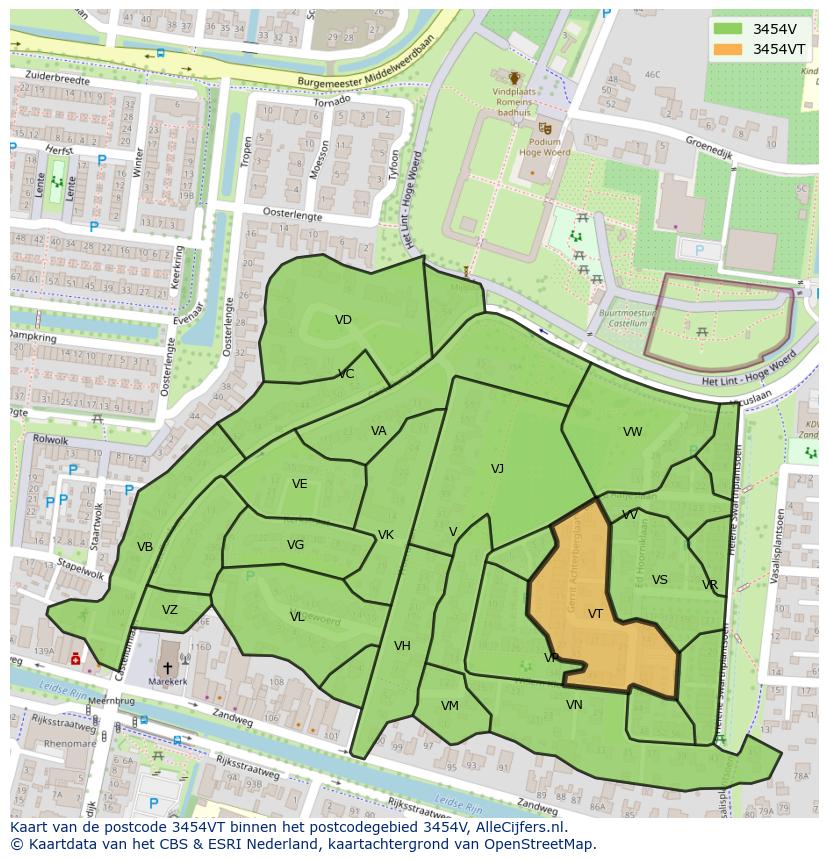 Afbeelding van het postcodegebied 3454 VT op de kaart.