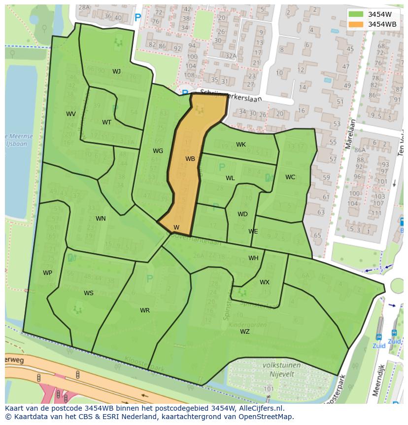 Afbeelding van het postcodegebied 3454 WB op de kaart.