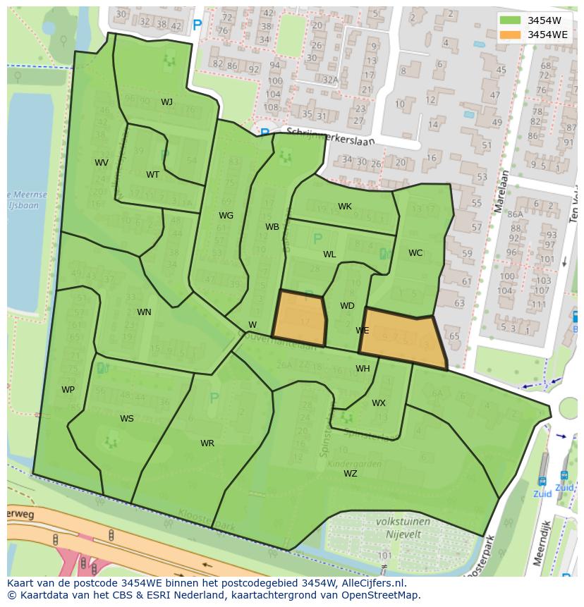 Afbeelding van het postcodegebied 3454 WE op de kaart.