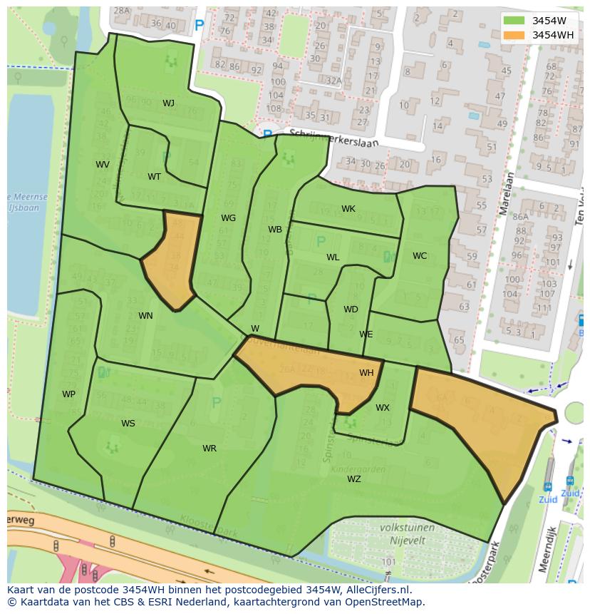 Afbeelding van het postcodegebied 3454 WH op de kaart.