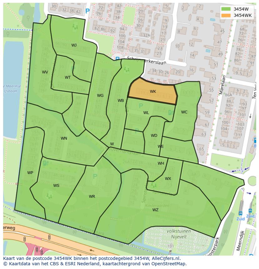 Afbeelding van het postcodegebied 3454 WK op de kaart.